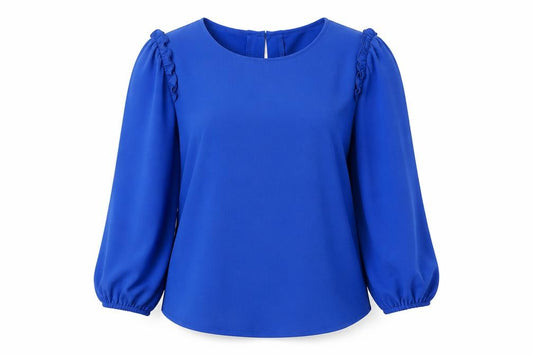 Front view of Adrianna Papell Blue Blouse, Women, size S, Round Neck