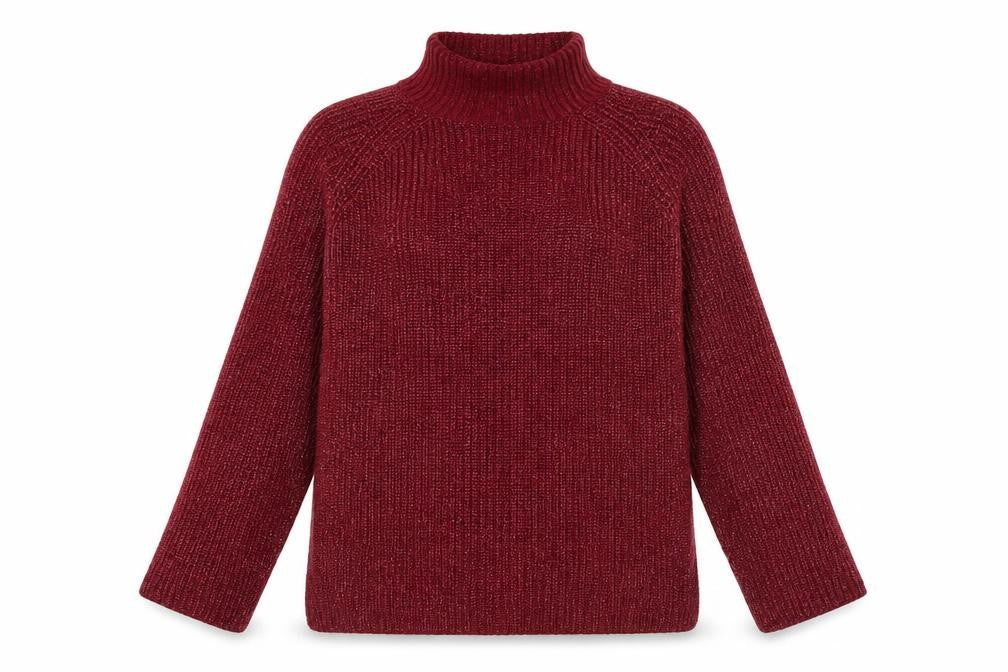 Front view of ANYDAY Women's Red High Neck jumper, size S