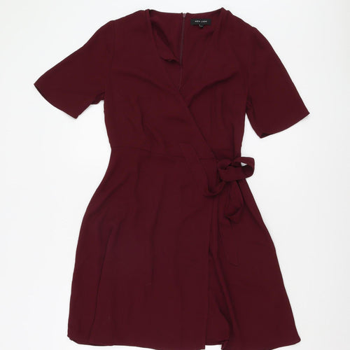New Look Women's Red Wrap Dress Short Sleeve Size 8