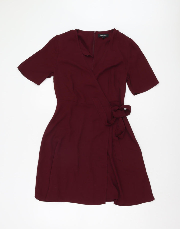 New Look Women's Red Wrap Dress Short Sleeve Size 8