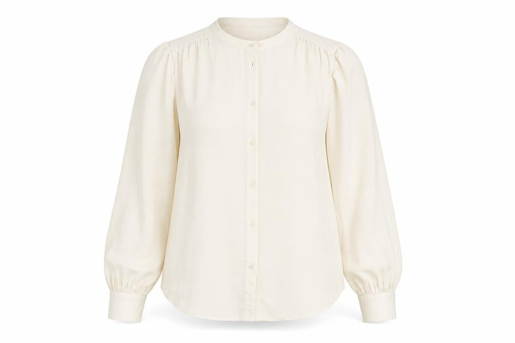 Front view of Marks & Spencer Beige Women's Blouse, size 8, Long Sleeve