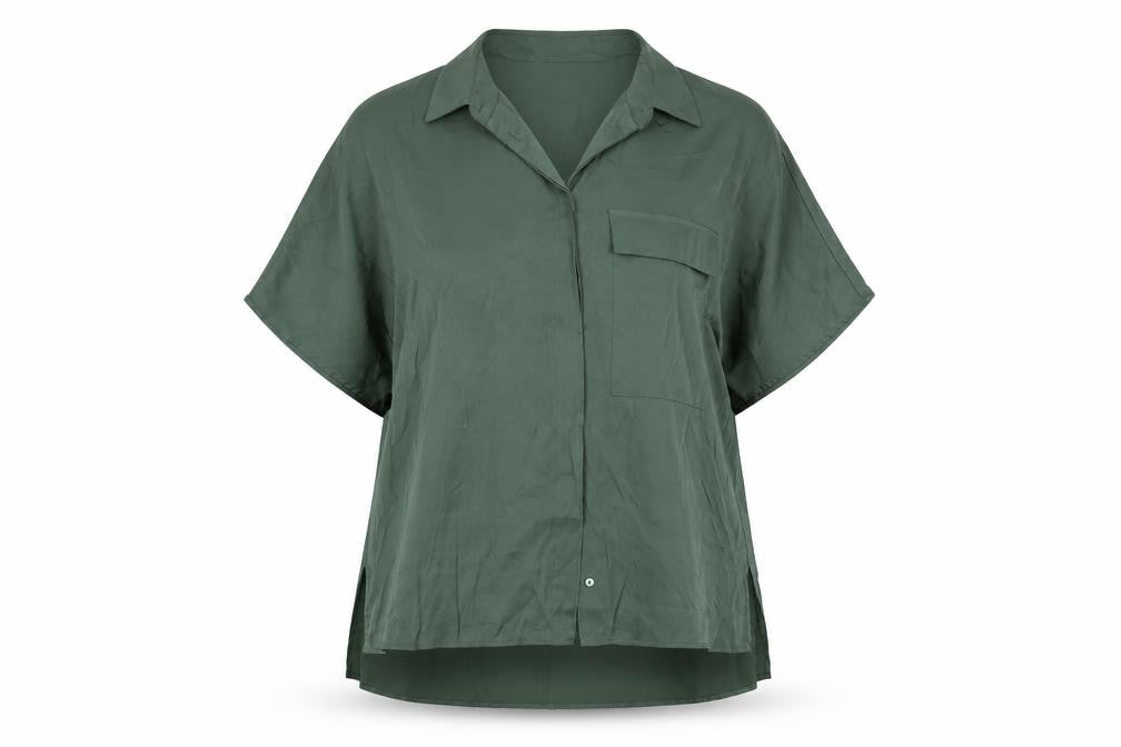 Front view of Mango Women's Green Button-Up Shirt, size 6