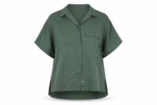 Front view of Mango Women's Green Button-Up Shirt, size 6