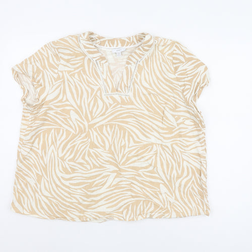 SPIRIT Women's Beige Animal Print Linen T-Shirt, Size 18