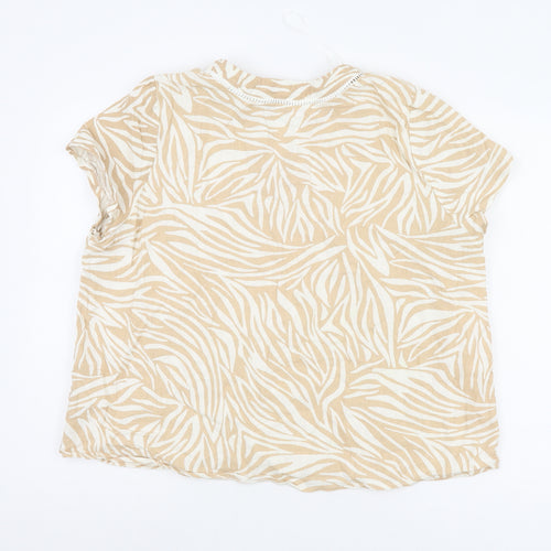 SPIRIT Women's Beige Animal Print Linen T-Shirt, Size 18