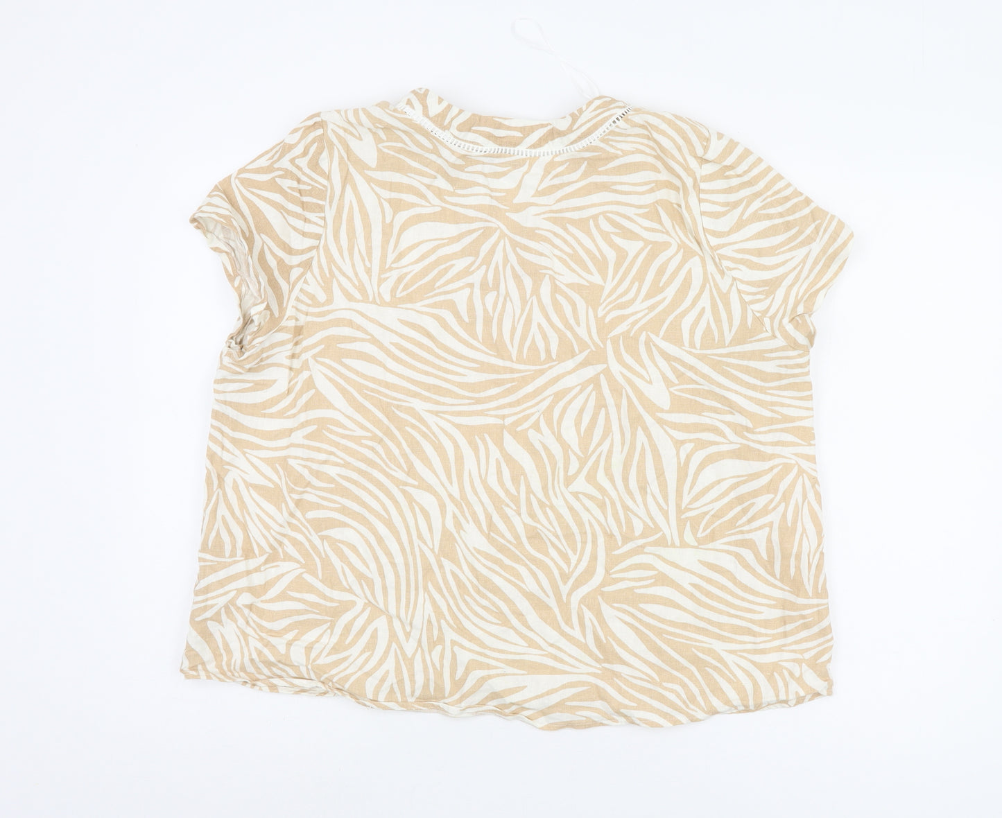 SPIRIT Women's Beige Animal Print Linen T-Shirt, Size 18