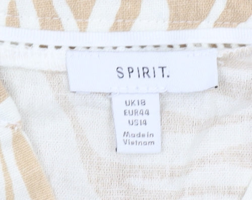 SPIRIT Women's Beige Animal Print Linen T-Shirt, Size 18
