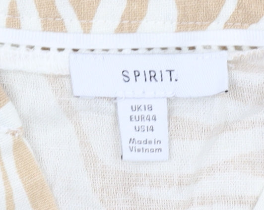 SPIRIT Women's Beige Animal Print Linen T-Shirt, Size 18