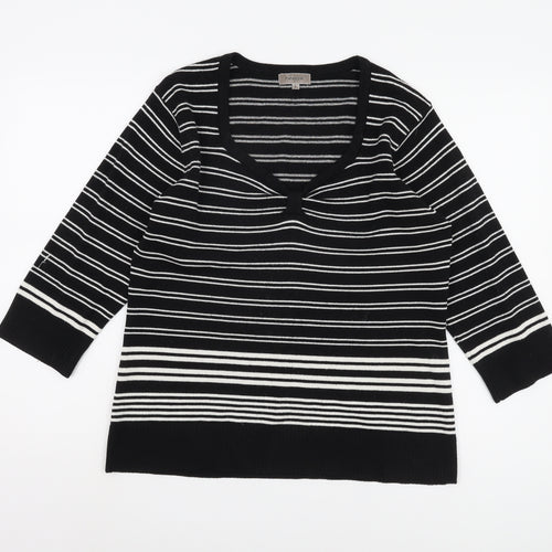 Paramour Women's Black Striped V-Neck Pullover Jumper L