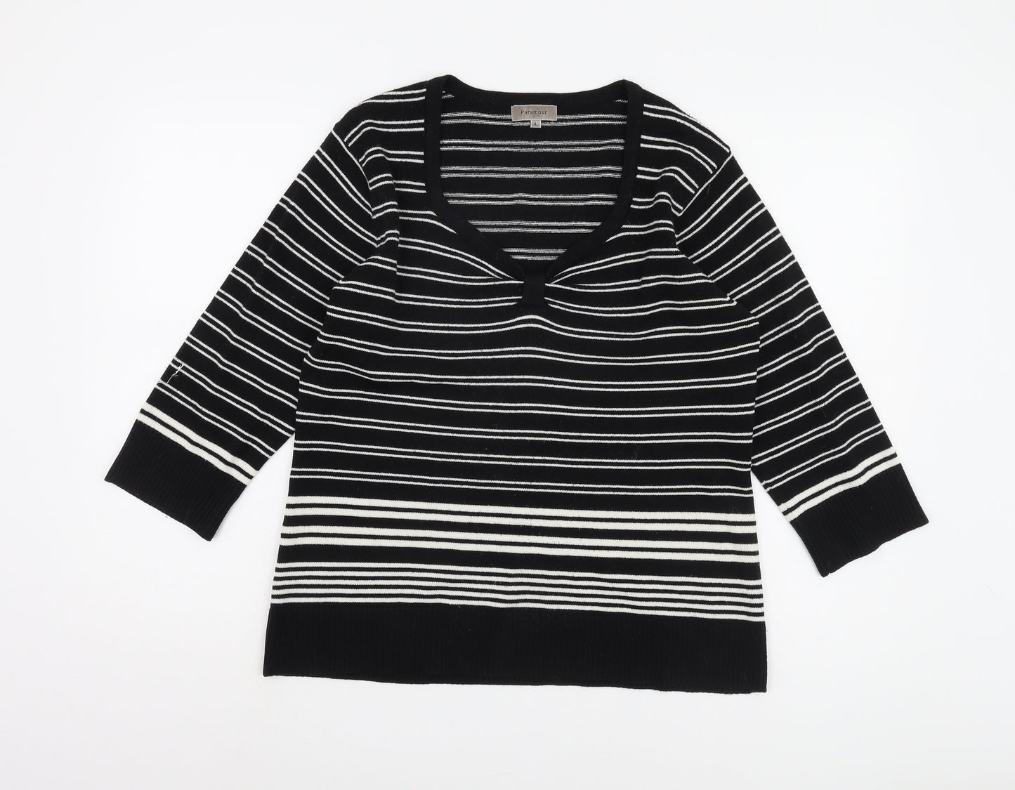 Paramour Women's Black Striped V-Neck Pullover Jumper L