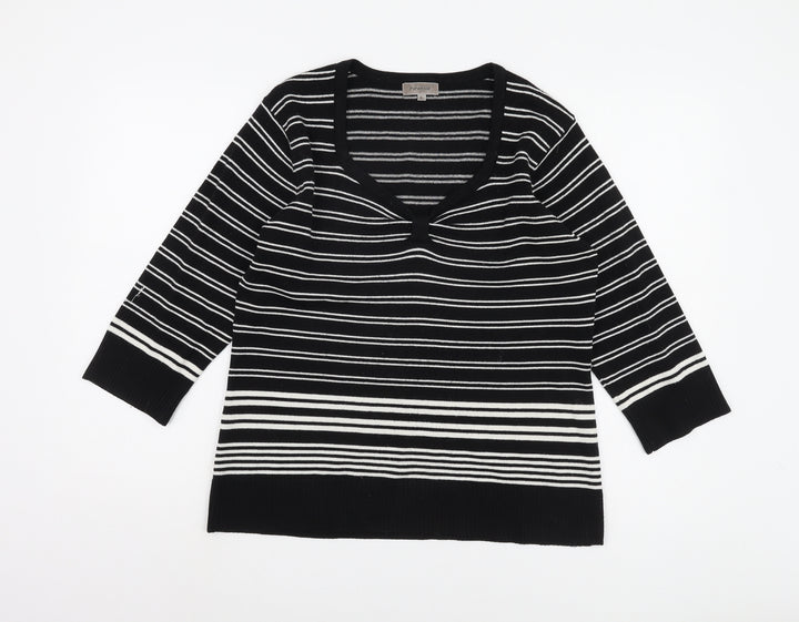 Paramour Women's Black Striped V-Neck Pullover Jumper L