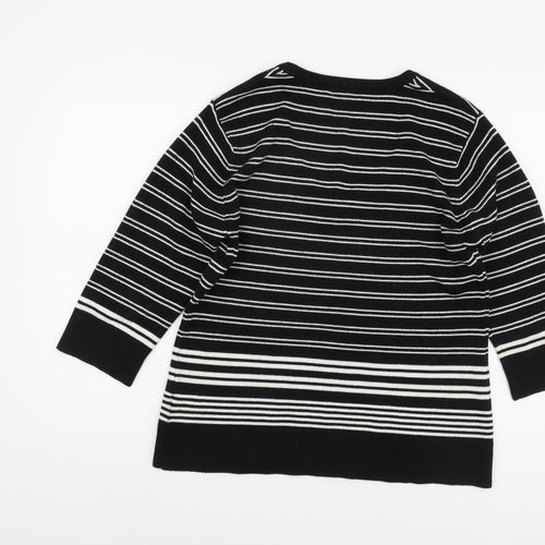 Paramour Women's Black Striped V-Neck Pullover Jumper L
