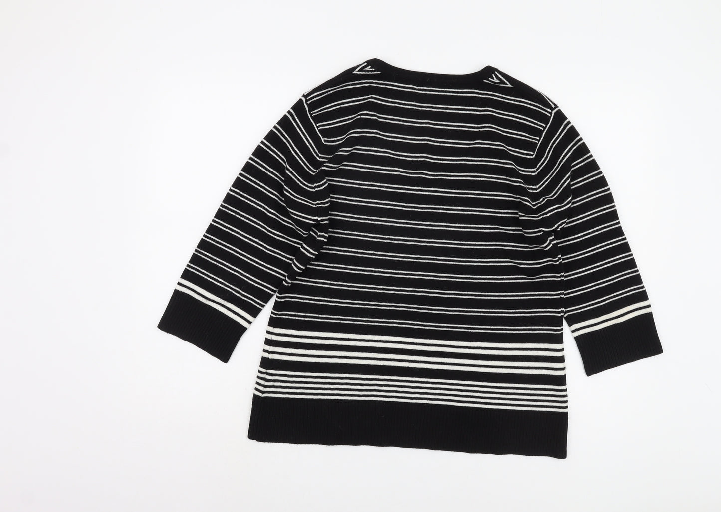 Paramour Women's Black Striped V-Neck Pullover Jumper L