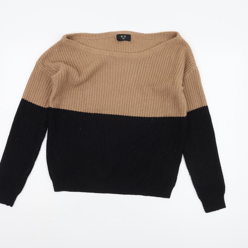 AX Paris Women's Beige/Black Pullover Jumper S Boat Neck