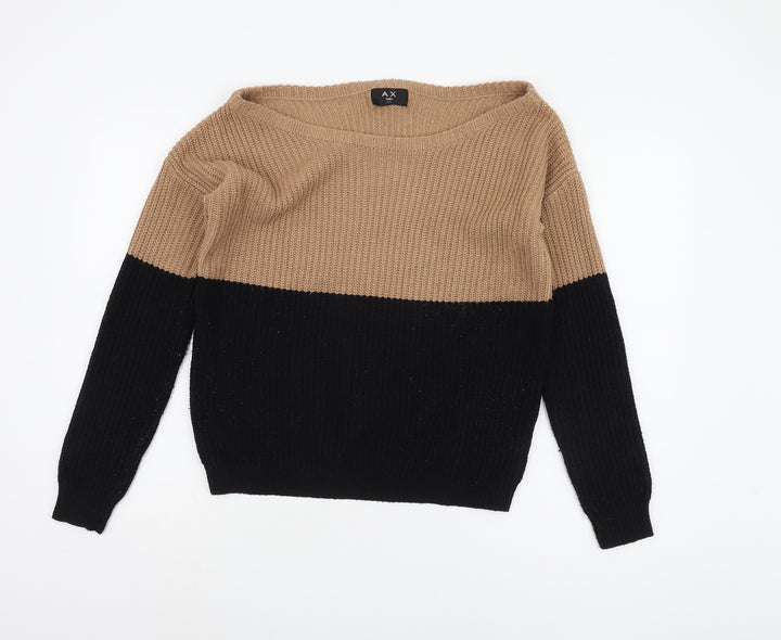 AX Paris Women's Beige/Black Pullover Jumper S Boat Neck