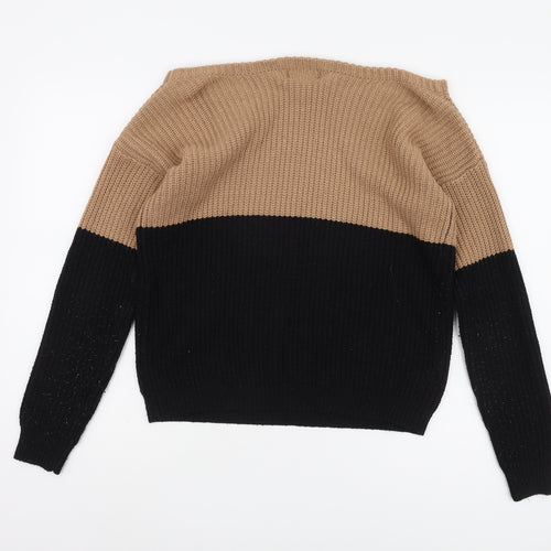 AX Paris Women's Beige/Black Pullover Jumper S Boat Neck