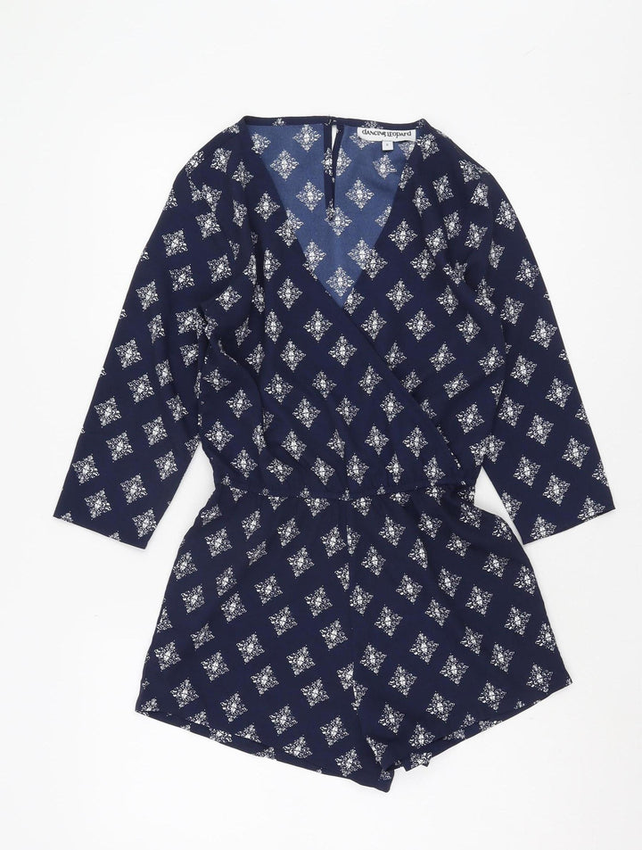 Dancing Leopard Blue Geometric Playsuit, Women's Size 6