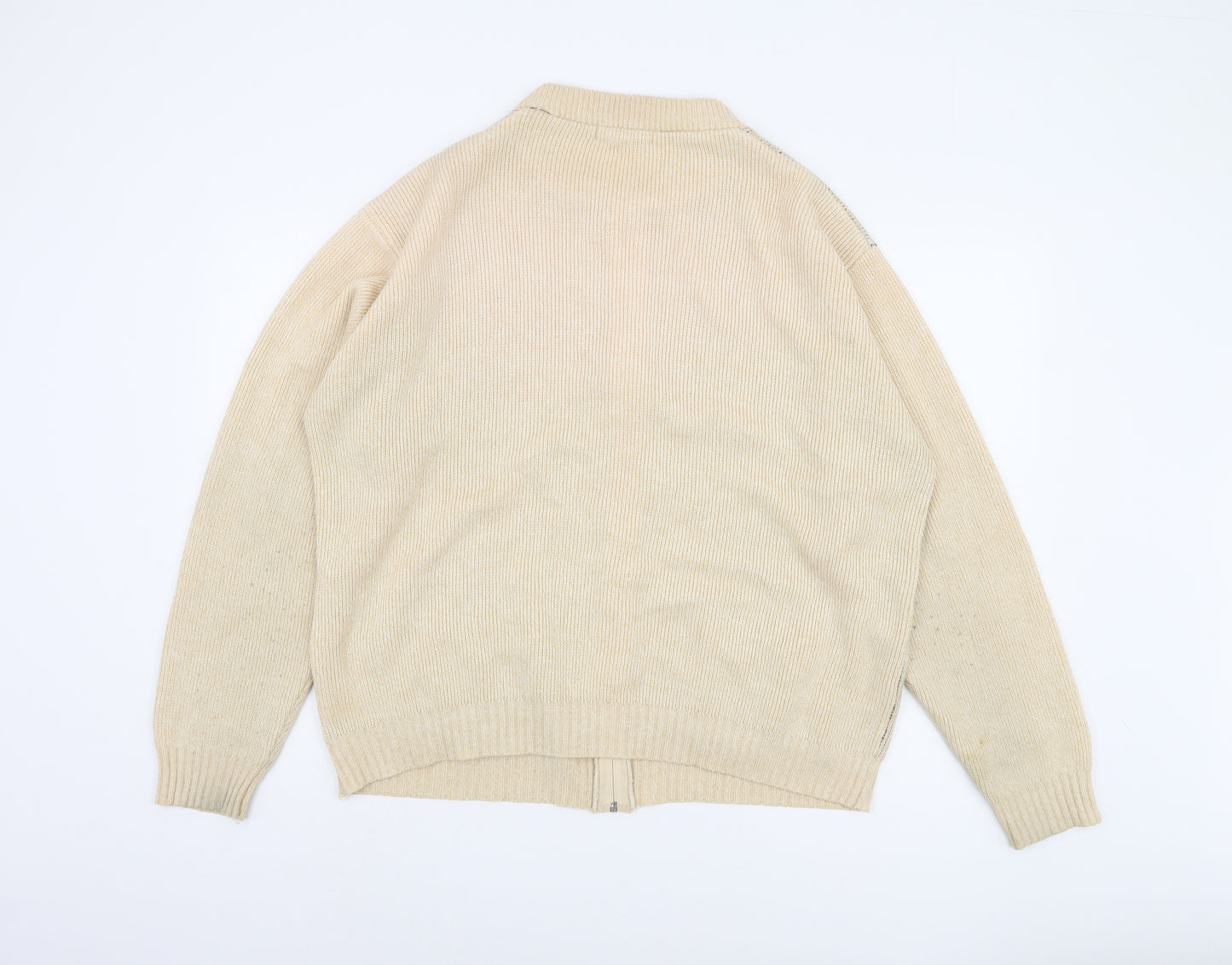 Premier Man XL Beige Full Zip Geometric Jumper
