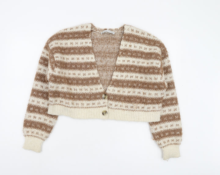 Bershka Women’s Brown Cardigan, Size M, V-Neck