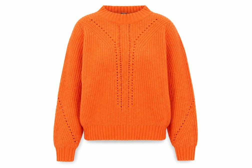 Front view of M&Co Women's Orange Mock Neck jumper, size 18