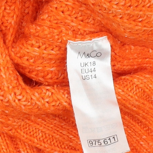 M&Co Women's Orange Mock Neck Pullover Jumper Size 18