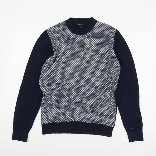 Next Men's Blue Pullover Jumper M Argyle Knit Classic