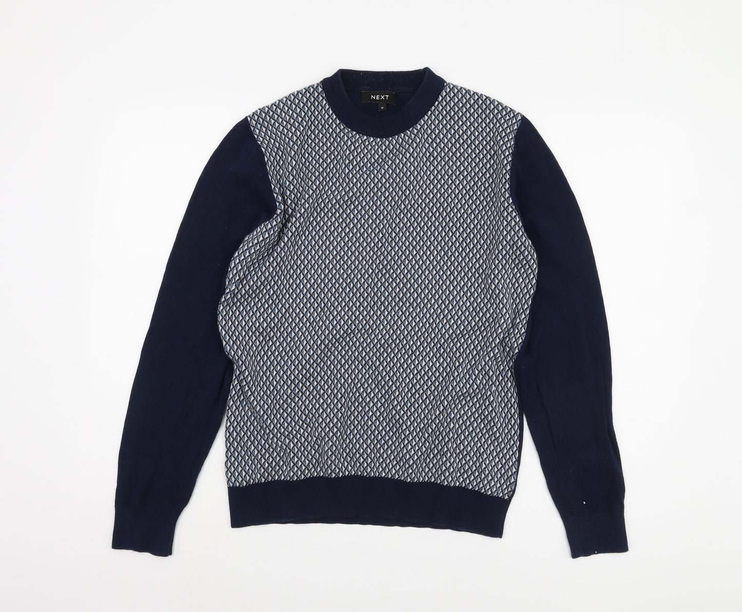 Next Men's Blue Pullover Jumper M Argyle Knit Classic