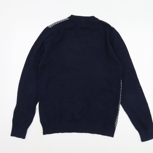Next Men's Blue Pullover Jumper M Argyle Knit Classic