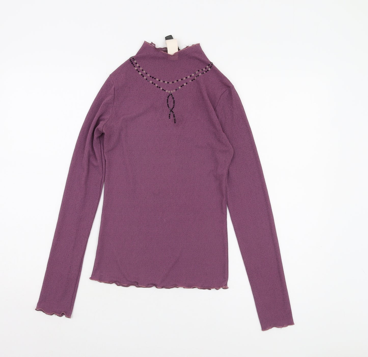 MNG Women's Purple Mock Neck Embroidered Blouse Size 10