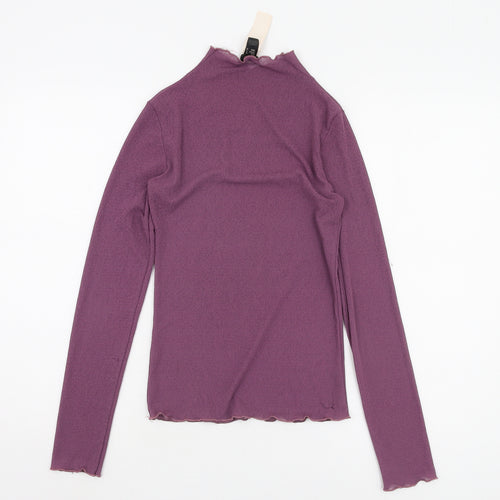 MNG Women's Purple Mock Neck Embroidered Blouse Size 10