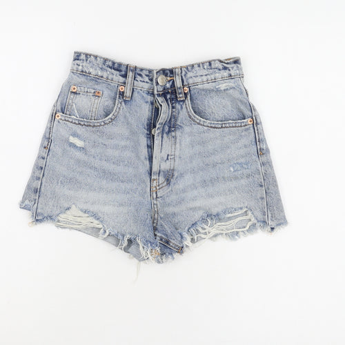 Zara Women's Blue Distressed Denim Cut-Off Shorts