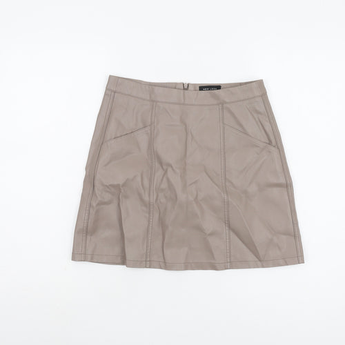 New Look Women’s Brown Zip Faux Leather Skirt Size 10