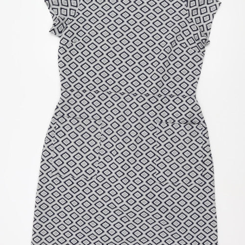 Next Women's Grey Geometric Shift Dress Size 16 Casual