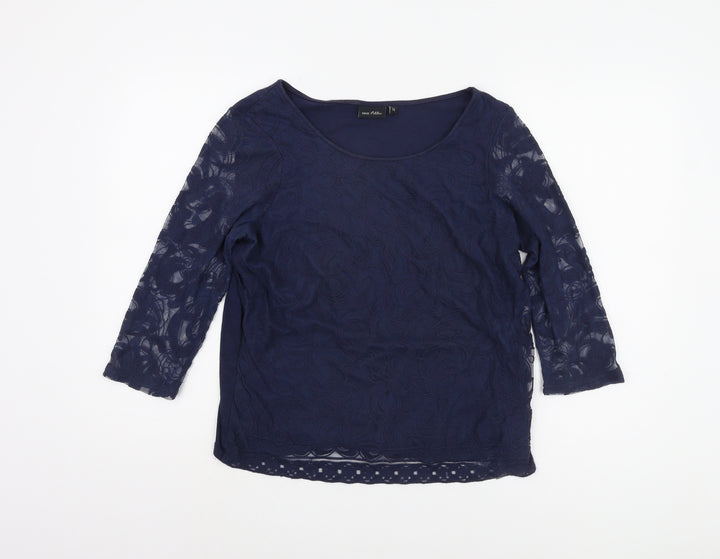 Next Women’s Blue Petite Top with Lace Sleeves