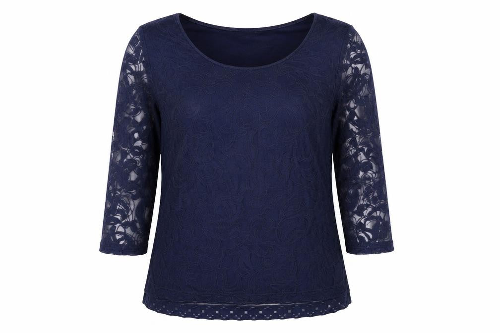 Front view of Next Women’s Blue Petite Top with Lace Sleeves
