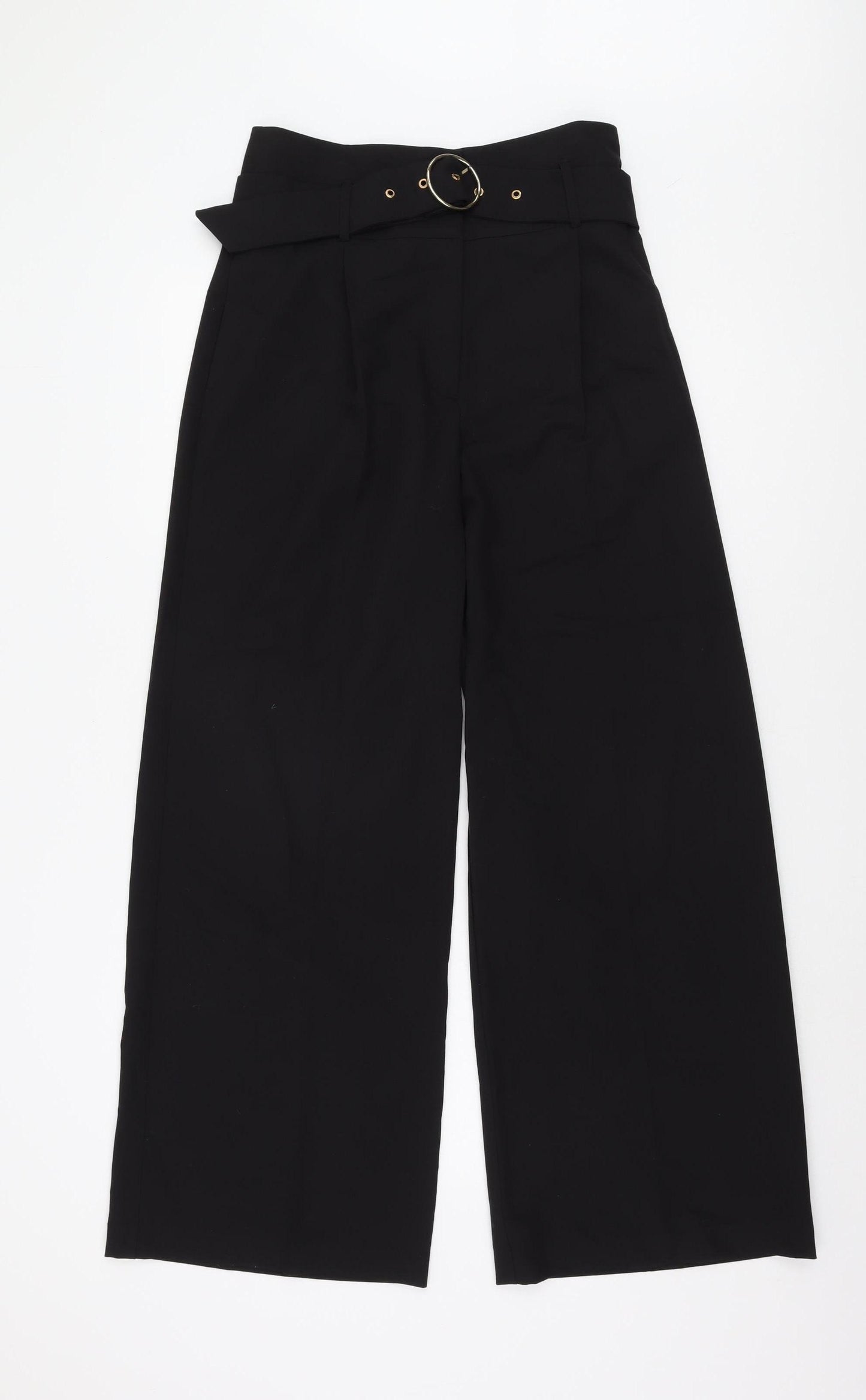 River Island Women's Black Wide-Leg Belted Trousers Size 12