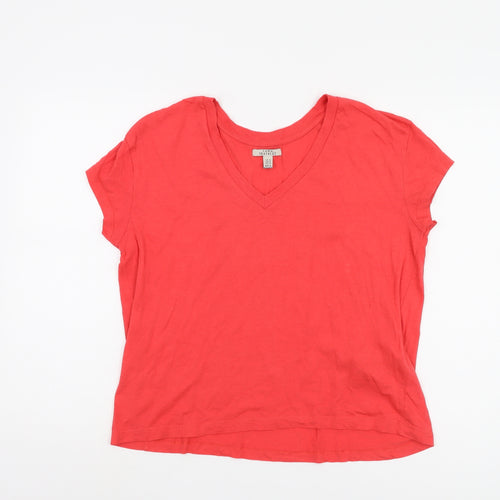 Zara Women's Red V-Neck T-Shirt, Size 12
