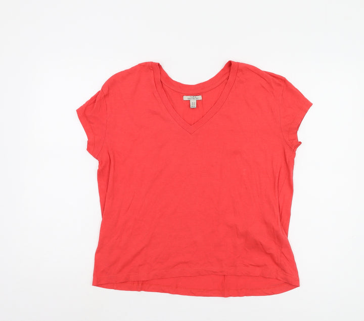 Zara Women's Red V-Neck T-Shirt, Size 12