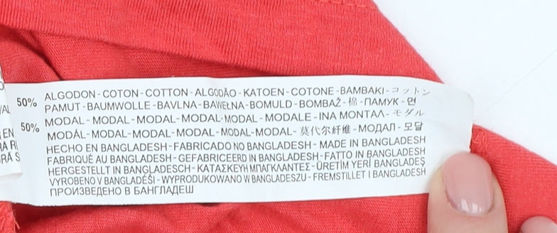 Zara Women's Red V-Neck T-Shirt, Size 12