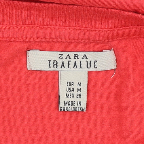 Zara Women's Red V-Neck T-Shirt, Size 12
