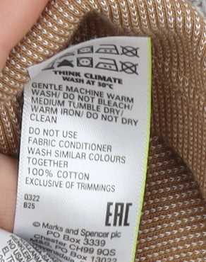 Marks and Spencer Men's Grey Striped Polo Shirt L