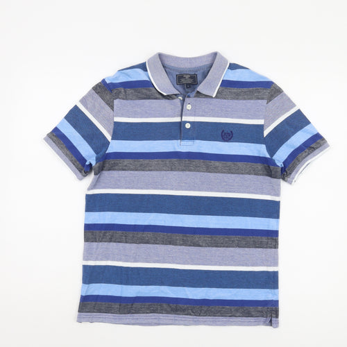 Atlantic Bay Men's Blue Striped Polo Shirt, Size S