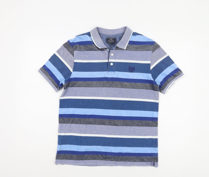Atlantic Bay Men's Blue Striped Polo Shirt, Size S