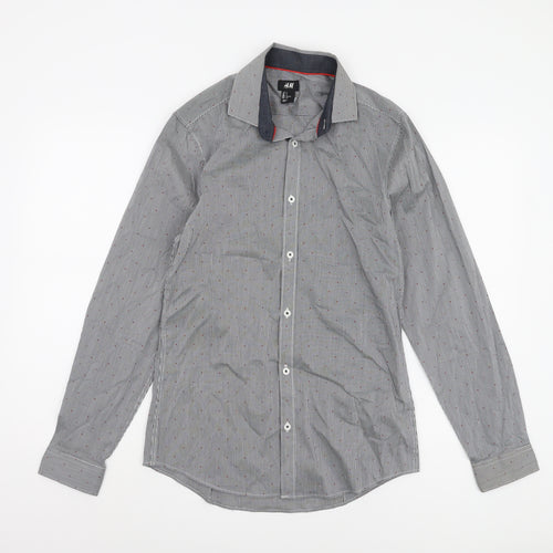 H&M Men's Grey Check Button-Up Shirt, Size S