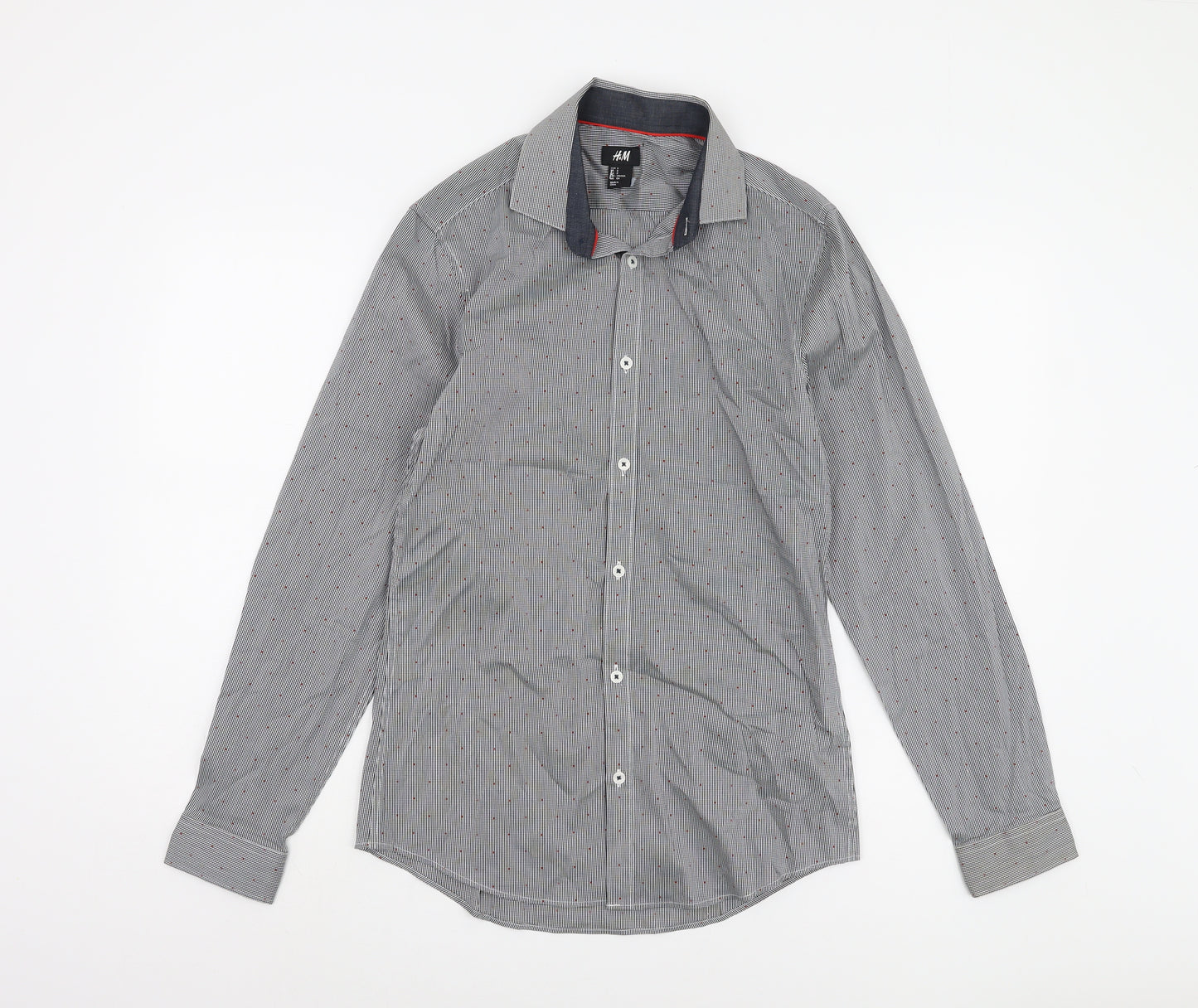 H&M Men's Grey Check Button-Up Shirt, Size S