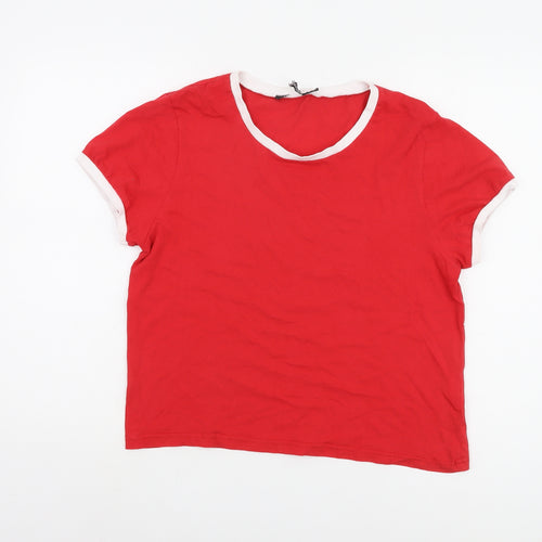 Topshop Women's Red Crew Neck Ringer T-Shirt Size 14