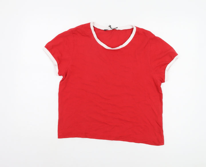 Topshop Women's Red Crew Neck Ringer T-Shirt Size 14