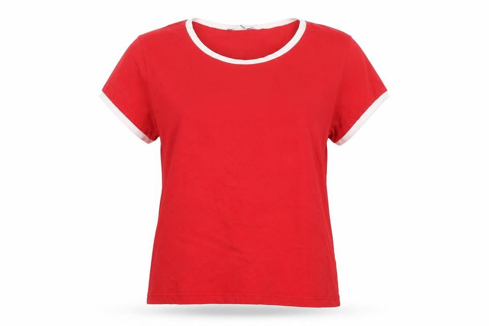 Front view of Topshop Women's Red Crew Neck Ringer T-Shirt, size 14