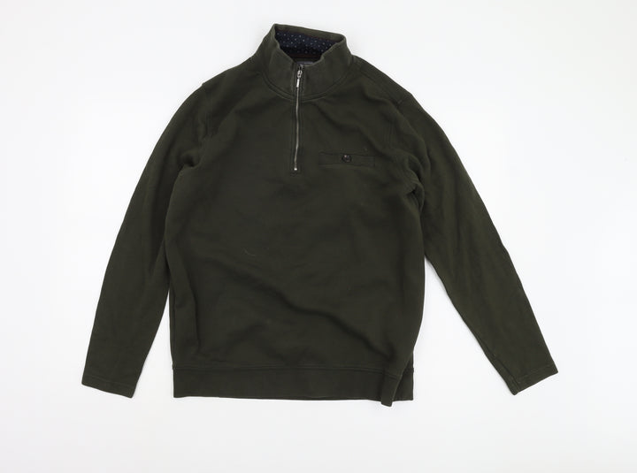 Dressmann Men's Green 1/4 Zip Sweatshirt - Medium