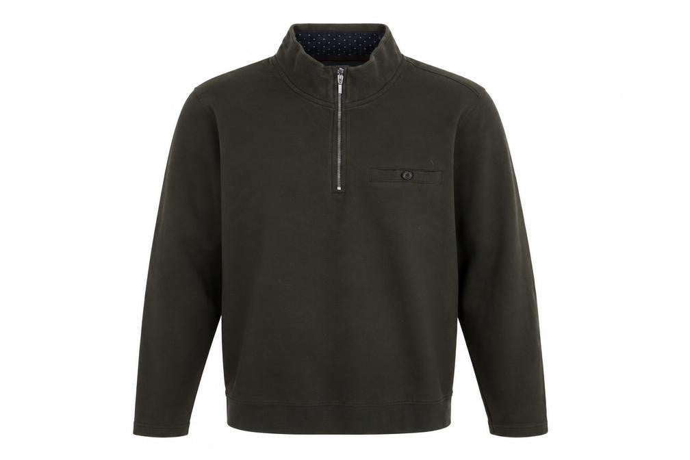 Front view of Dressmann Men's Green 1/4 Zip Sweatshirt - Medium